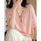 Women Casual Cotton Solid V-Neck Blouse