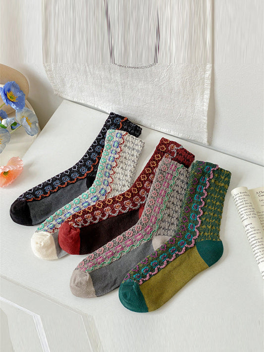 5 Pairs Women Floral Jacquard Socks
