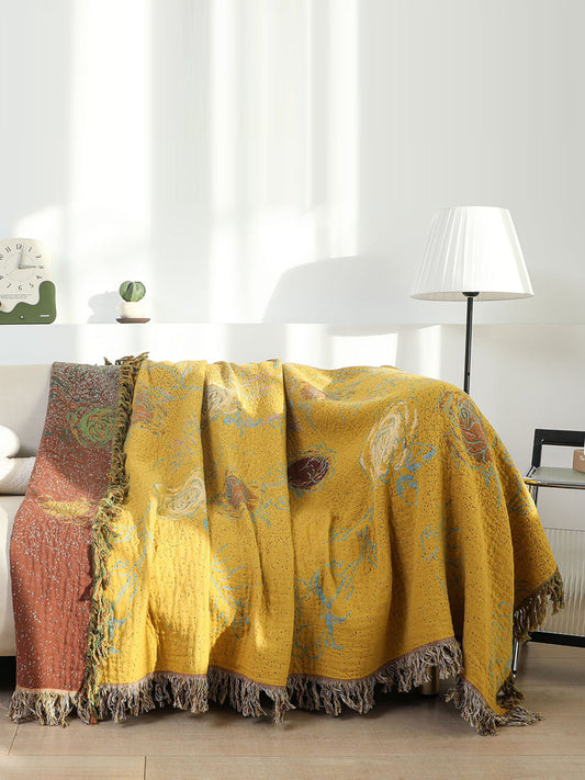 Cotton Queen Bedcover Flower Tassel Sofa Blanket
