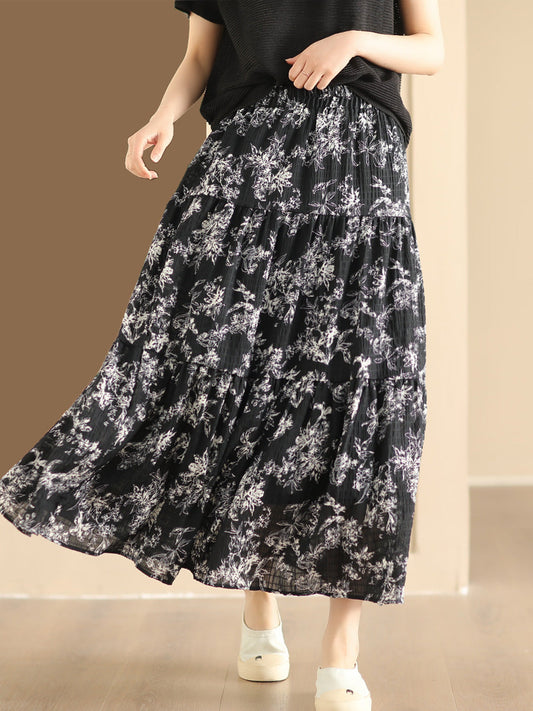 Women Summer Vintage Floral Cotton Loose Skirt