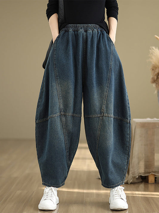 Women Casual Denim Spliced Harem Pants