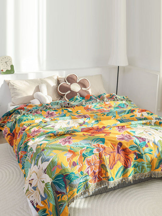 Cotton Queen Bedcover Flower Tassel Sofa Blanket