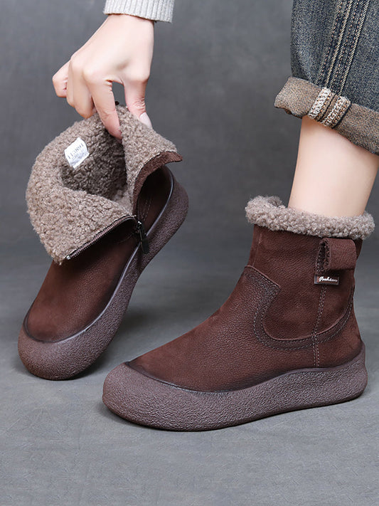 Women Genuine Leather Winter Fleece-lined Boots