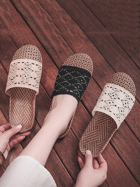 Women Summer Rattan Weaving Indoor Slippers