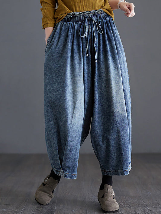 Women Summer Casual Washed Wide-leg Denim Pants