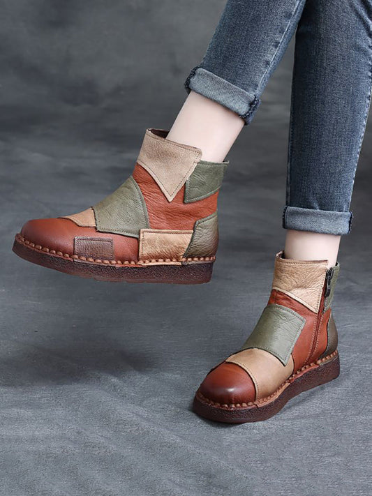 Women Winter Genuine Leather Spliced Ankle Boots