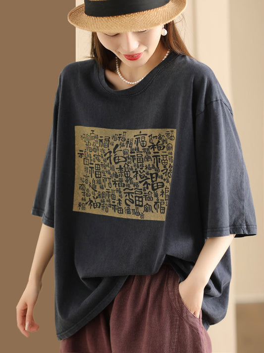 Women Summer Ethnic Print Spliced Cotton Shirt