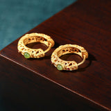 Women Retro Hollow Out Copper Inlaid Jade Earrings