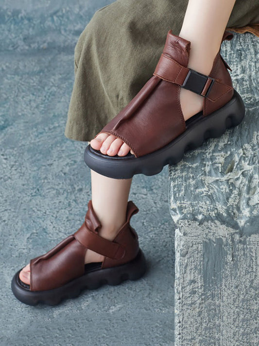 Women Summer Casual Soft Leather Platform Sandals