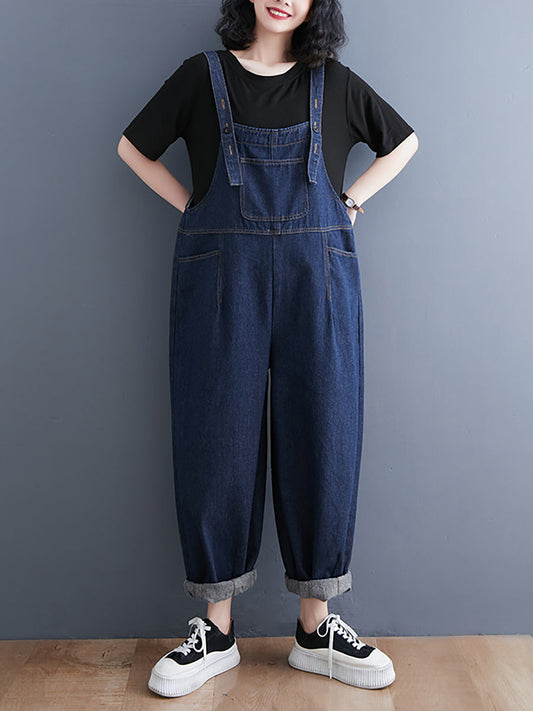Women Summer Casual Solid Denim Full Length Jumpsuits