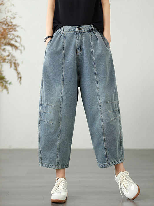 Women Summer Vintage Spliced Denim Harem Pants