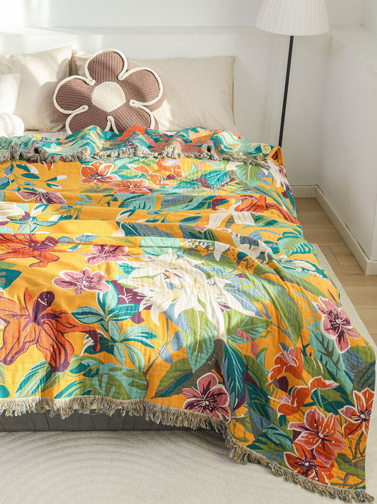 Cotton Queen Bedcover Flower Tassel Sofa Blanket