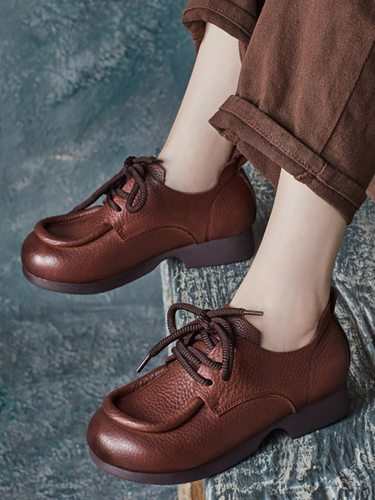 Women Autumn Vintage Leather Strap Low Heels Shoes