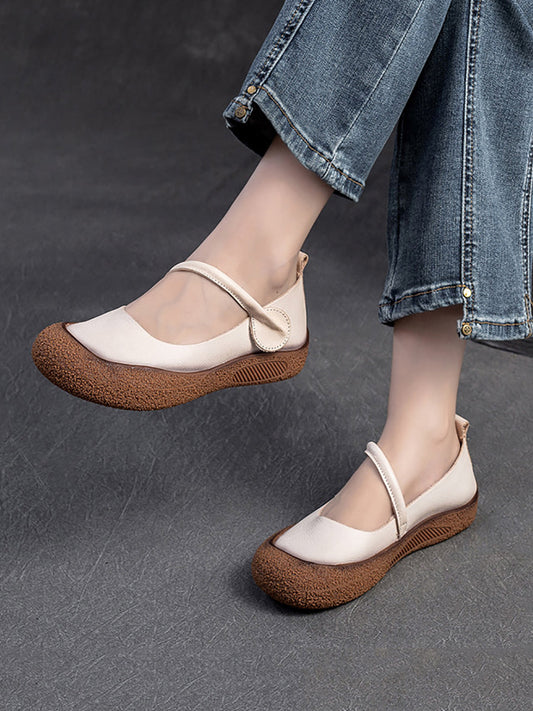 Women Summer Casual Soft Solid Leather Flat Shoes