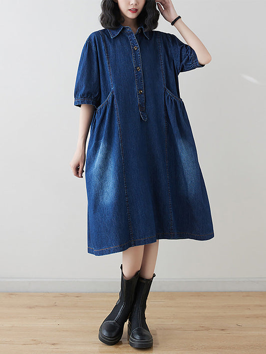 Women Casual Washed Loose Denim Dress