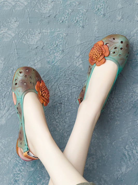 Women Summer Artsy Leather Flower Spliced Sandals