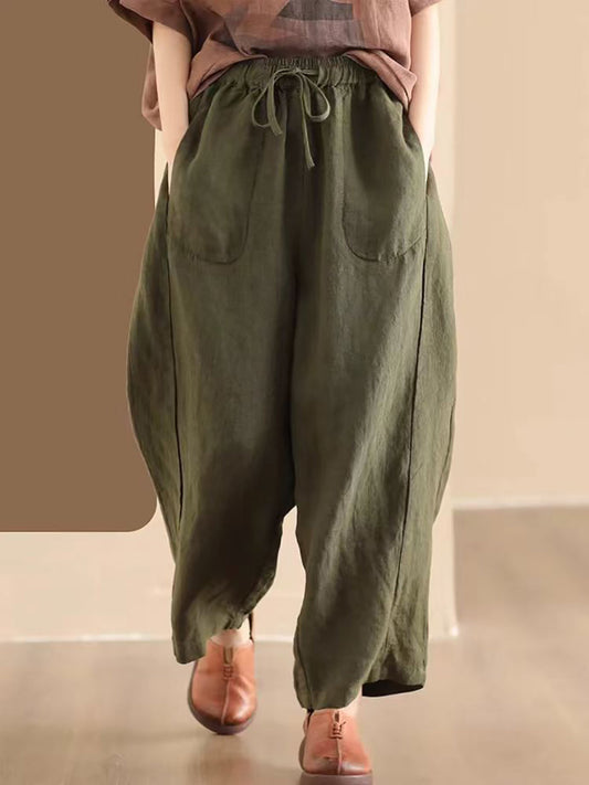 Women Summer Solid Linen Loose Harem Pants