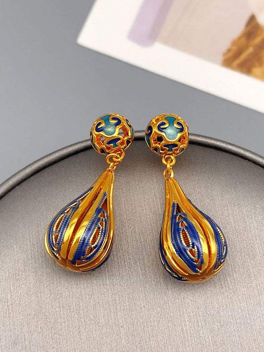 Ethnic Sliver Geometric Brass Enamel Glaze Earrings