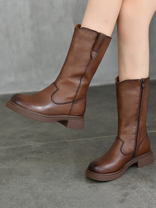 Women Winter Casual Leather Mid-calf Boots