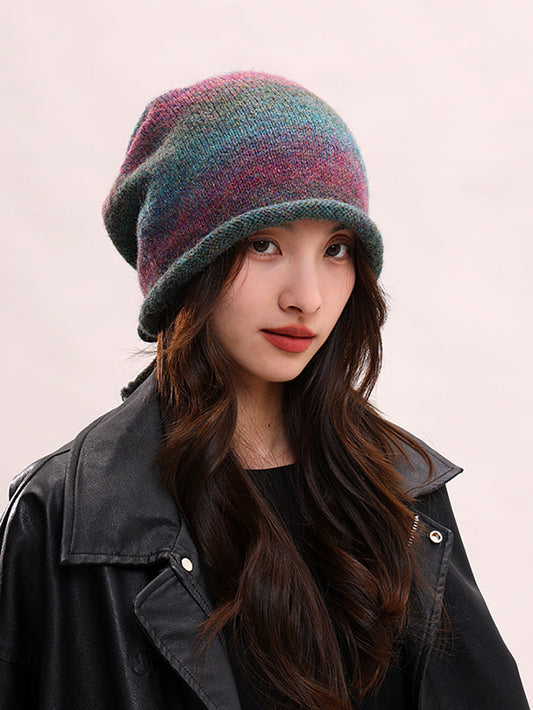 Women Artsy Winter Gradient Color Knit Hat