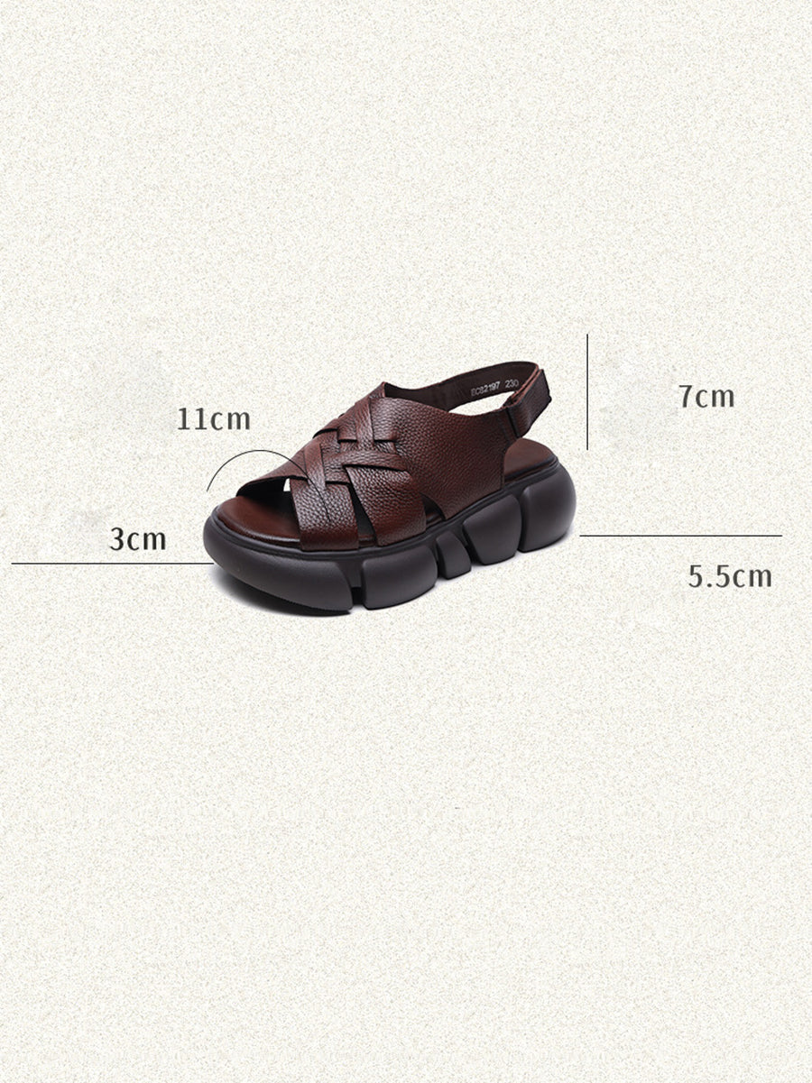 Women Summer Leather Spliced Solid Platform Sandals