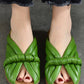 Women Summer Solid Leahter Weave Flat Slippers