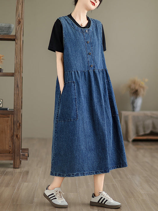 Women Casual Summer Solid Denim Vest Dress