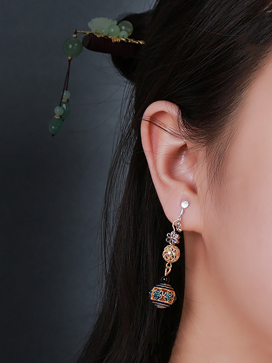 Women Ethnic S925Sliver Cloisonne Earrings