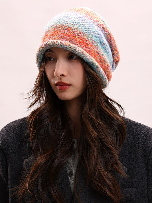 Women Artsy Winter Gradient Color Knit Hat