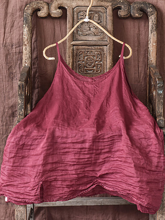 Women Casual Solid Split Hem Stitching Loose Ramie Vest