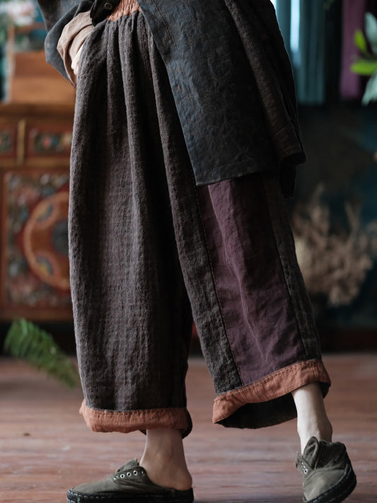 Women Retro Spring Linen Wide-leg Pants