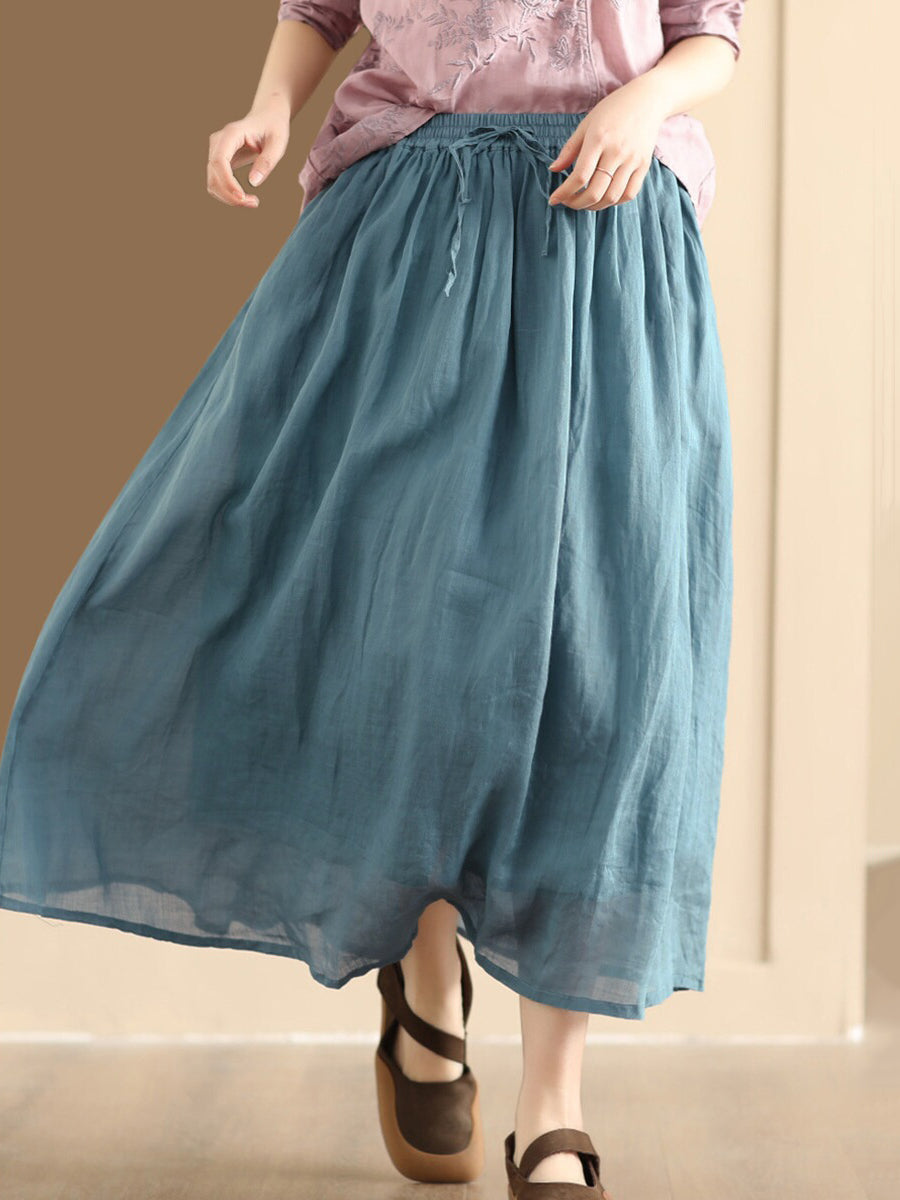 Women Casual Solid Ramie Summer Skirts