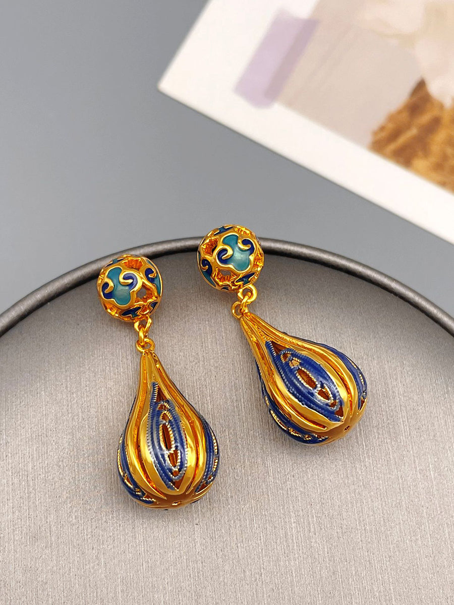 Ethnic Sliver Geometric Brass Enamel Glaze Earrings