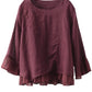 Women Spring Artsy Spliced Embroidery Solid  Linen Blouse