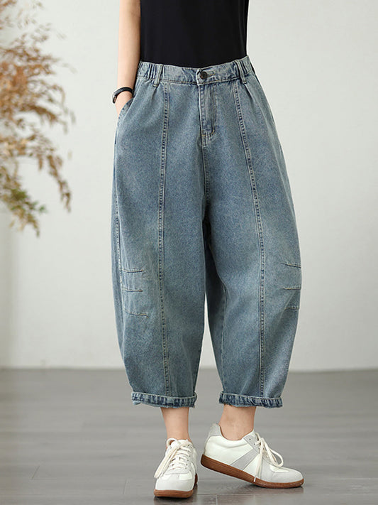Women Summer Vintage Spliced Denim Harem Pants