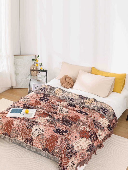 100%Cotton Jacquard Tassel Dual-side Cover Throw Blanket