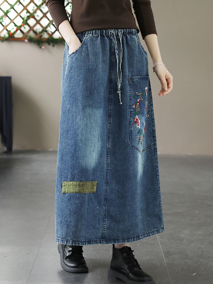 Women Spring Embroidery Summer Denim Skirt