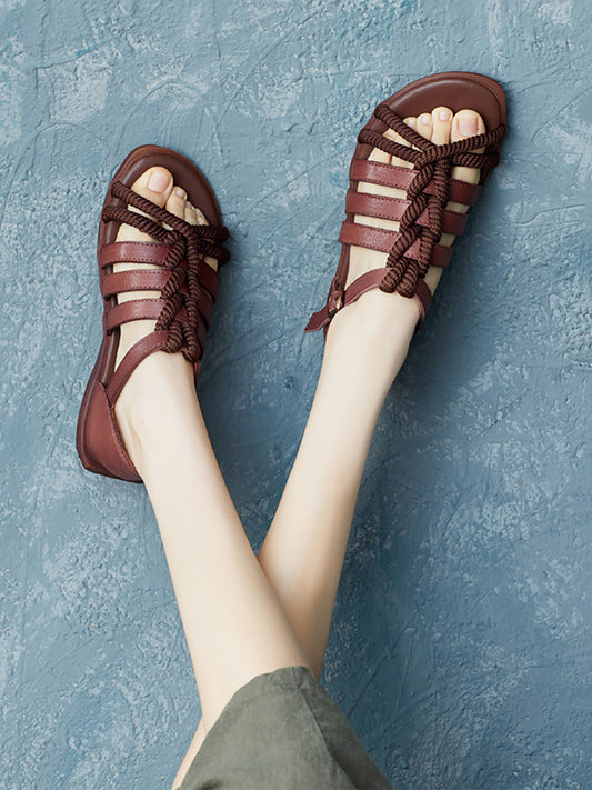 Women Summer Leather Spliced Rope Sandals