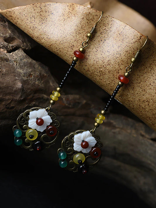 Fashion Retro Shell Flower Agate Earrings