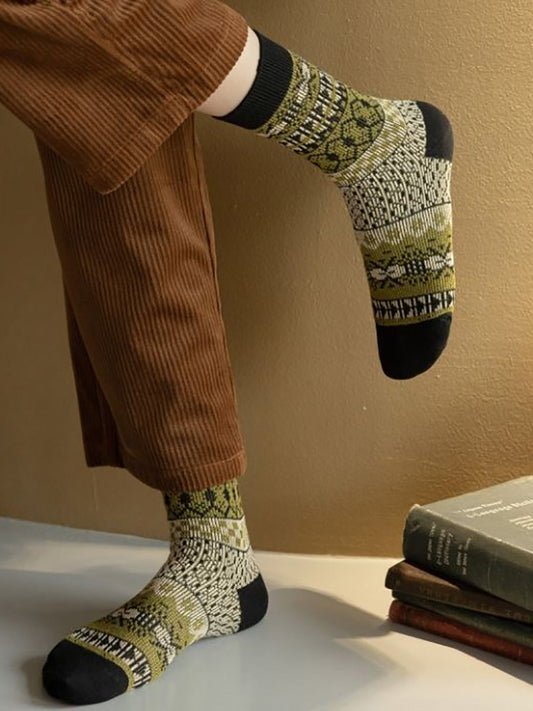 5 Pairs Women Colorblock Jacquard Cotton Socks
