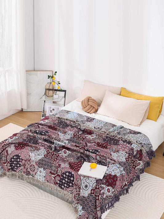 100%Cotton Jacquard Tassel Dual-side Cover Throw Blanket