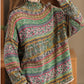 Retro Printed Knitted Loose Turtleneck Long-Sleeved Sweater