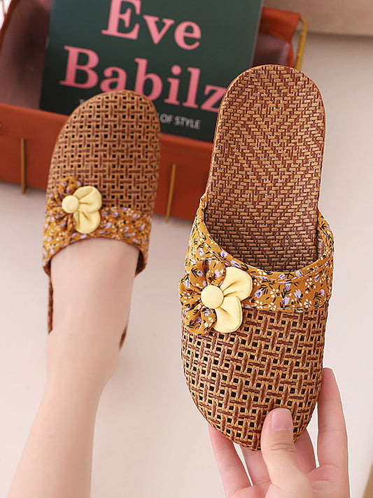 Women Summer Vintage Straw Spliced Indoor Slippers