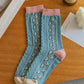 4 Pairs Women Artsy Flower Jacquard Cotton Socks