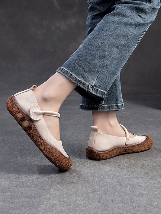 Women Summer Casual Soft Solid Leather Flat Shoes