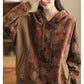 Vintage Print Thick Warm Knit Cotton Hooded Fleece Top