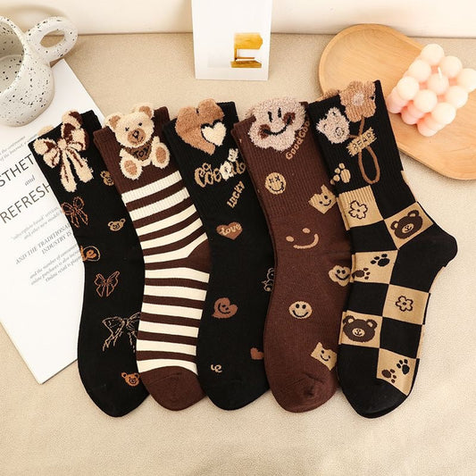 5 Pairs Women Artsy Flower Lace Spliced Socks
