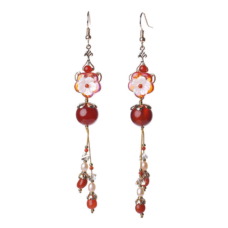 Chinese Style Long Red Tassel Stud Earrings – Jverny