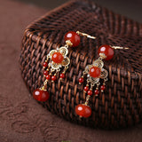 Ethnic Style Agate Retro Long Tassel Temperament Earrings