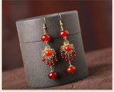 Ethnic Style Agate Retro Long Tassel Temperament Earrings